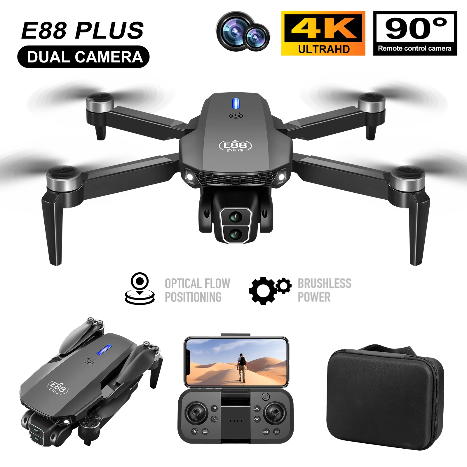 Drone Z - New E88 Plus Quadcopter Drone: 90°